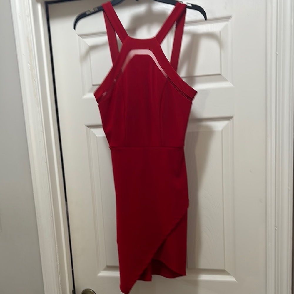 Beautiful Red Cut Out Sheer Insert  Dress